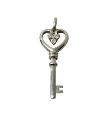 Designer Pendant Sterling Silver Natural Diamond Studded Heart Key Love - Image 1 of 4