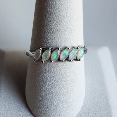 925 Sterling Silver Natural White 2.5x5mm Opal Size 9 Ring Gemstone - Image 1 of 4