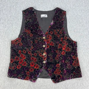 Gilet clandestino vintage donna 14 floreale nero velluto scintillante capriccioso scuro - Foto 1 di 9