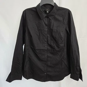 Blusa Camisa Worthington Para Mujer Negra Manga Larga Botón Cuello Frontal Talla 14 - Imagen 1 de 7