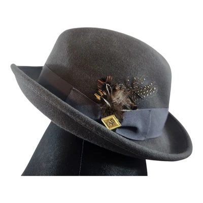 Stacy Adams Hats 100% wool gray sz large fedora feather lined  - Image 1 of 4