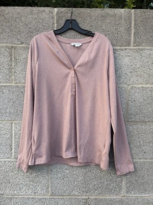 Athleta Uptempo Ribbed Stretch Henley Top V-neck Thumbholes Palermo Pink Size 1X - Изображение 1 из 4