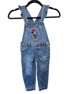 Baby GAP Disney Girls Denim Overalls 4 Years Blue Minnie Mouse Ruffle Raw Hem - Picture 1 of 7
