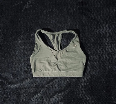Gymshark Womens Crossover Sports Bra Desert Sage Green Seamless - Size Small S - Image 1 of 3