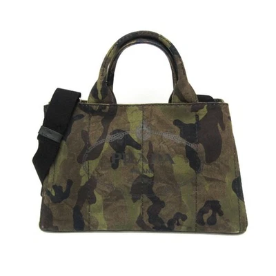 PRADA Canapa Camouflage B2642B Ladies Canvas Handbag Shoulder Bag Brown Khaki - Image 1 of 4