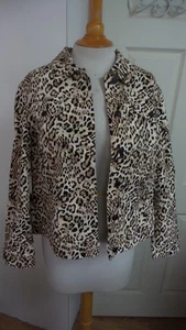 NWT CHICOS CHEETAH print Denim Jean Jacket sz 2/L $139.00 Cream/Black  L@@K - Picture 1 of 12