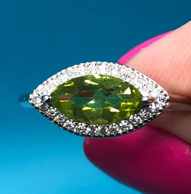 Natural Peridot Halo Marquise Ring sz 8.5 14k Gold over 925 Sterling Silver Foto 1 de 4