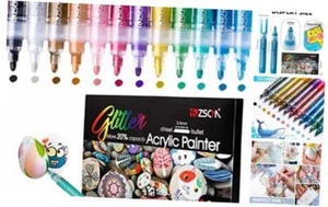 ZSCM 12 Colors Acrylic Glitter Markers Paint Pens, Rock 12 Colors-Glitter - Picture 1 of 7