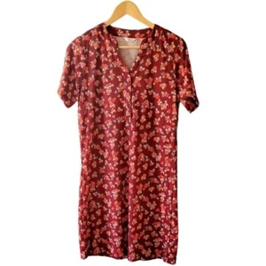 Kaktus Floral Print Ribbed Knit Dress Fall Colors Prairie Cottage Style Casual - Picture 1 of 1