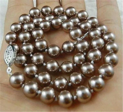 Collares de cuentas redondas de perlas concha de caparazón del Mar del Sur de plata de 10 mm 14-50 pulgadas AAA+ Foto 1 de 4