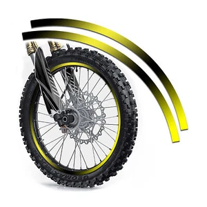 Kungfu Graphics Motorcycle Deco Rim Stickers Tire Decals Yellow Black, 16 Strips - Picture 1 of 1