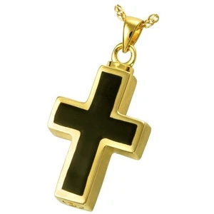 Cross Ash Holder Cremation Urn Pendant Necklace 18k Gold Plated Sterling Silver - Picture 1 of 3