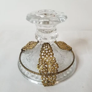 Candle Holder 1920s Duncan & Miller Sandwich Glass Gold Filigree Table Art Decor - Picture 1 of 13