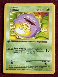 1st Edition Shadowless Koffing 51/102 Base Set Rare Vintage 1999 Pokemon Card - Picture 1 of 2