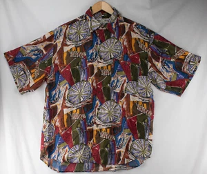 Vintage 90’s Men's L Silk Shirt Vibrant Colored Button Up Short Sleeve Pocket - Picture 1 of 5
