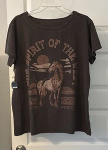 SHYANNE XXL Plus Size BROWN Horse COTTON SHORT SLEEVE WESTERN T SHIRT Rodeo Wear - Picture 1 of 17