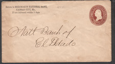 1880's 2 cent Washington postal cover Merchants National Bank Kansas City MO