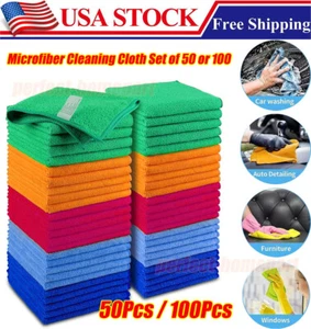 50/100Pcs Microfiber Cleaning Cloth Towel Rag Car Polishing Detailing No-Scratch - Picture 1 of 13