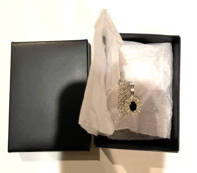 Avon Silver Tone Chain with Onyx Stone and Clear Sparkly Rhinestones - Image 1 of 2