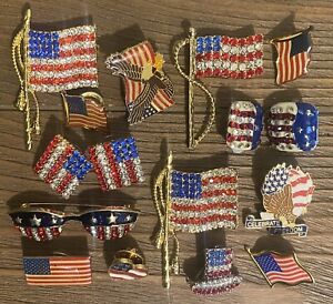 USA Brooch/Pin/Earring Lot Vintage-Mod American Patriotic Flag 4th Of July