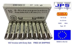 SIBA 70 172 40 315mA Fuse Ultra Rapid FF315mA 1000V 7017240 JPSF082 Qtyx1/2/5/10 - Picture 1 of 10