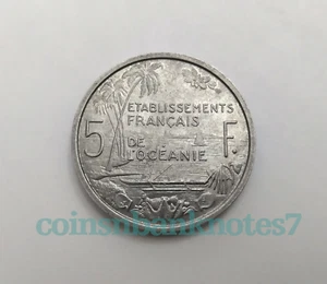 1952 French Oceania 5 Francs Coin, KM #4 Uncirculated / Ship - Picture 1 of 2