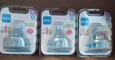3X - Pezones para biberón MAM Pezón de flujo lento Nivel 1 para recién nacidos y mayores 2 ct Foto 1 de 4