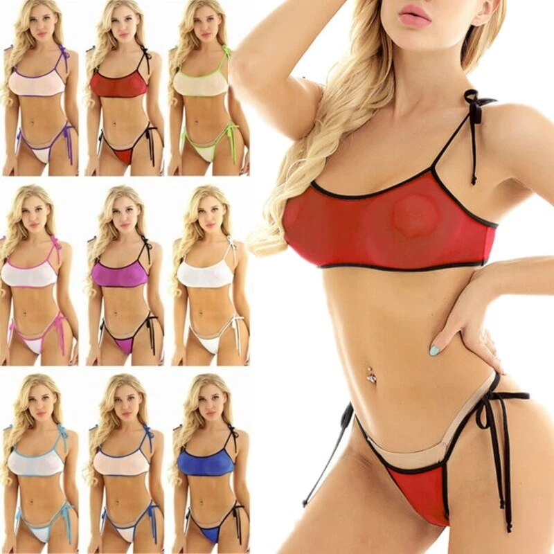 Freebily Bikini Set Damen Bademode Transparent Mesh BH+Strings Badeanzug Dessous - Bild 1 von 1