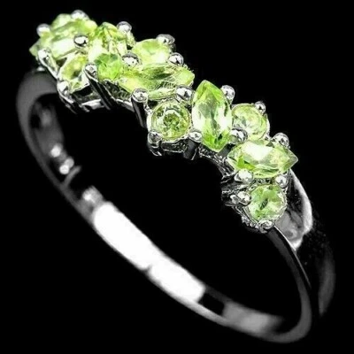 Silver Ring Peridot Genuine Natural Mined Gems Solid Sterling Size R 1/2 US 9 - Image 1 of 4