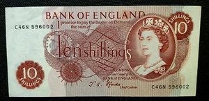Great Britain GB UK - "10/- ~ TEN SHILLINGS" EF Banknote, J. S. Fforde (a) - Picture 1 of 10
