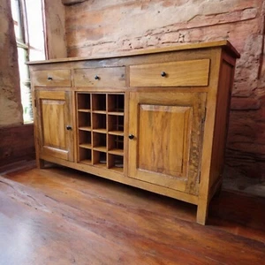 Consola De Teak Madera Maciza Con Estante Para Vino Y Soporte Para Botellas - Imagen 1 de 6