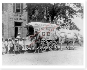 Ice Man With Tongs Horse Delivery Wagon Black Americana Silver Halide Photoo - Picture 1 of 1