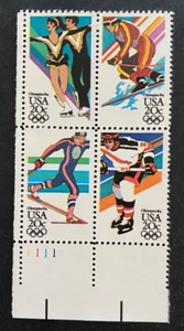 US Stamps, Scott #2067-70 Winter Olympic Games 20c plate block 1984 VF/XF M/NH - Picture 1 of 3