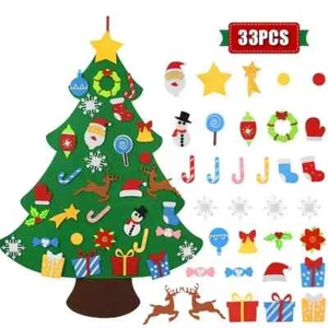 Árbol de Navidad de fieltro grande hágalo usted mismo adornos colgantes decoración de pared para niños regalo de Navidad - Imagen 1 de 3