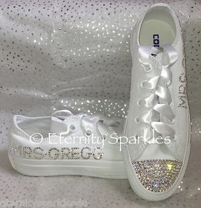 Personalizado/Personalizado Mono Blanco Brillo Lujo Boda Novia Converse - Imagen 1 de 9