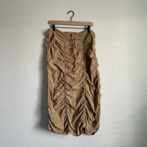 Vintage xcvi skirt small midi double shirred panel tan y2k grunge drawstring - Picture 1 of 7