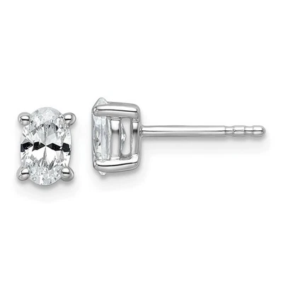 14k White Gold 3/4 Ct Oval Cut Lab Grown Diamond VS+ F+ Solitaire Stud Earrings - Image 1 of 4