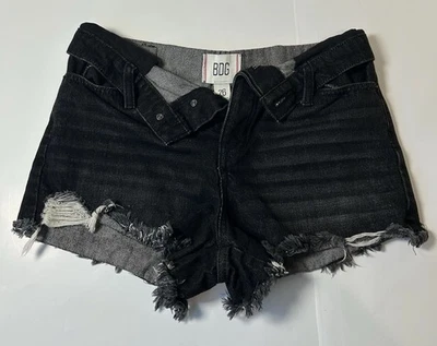 Pantalones Cortos de Jean BDG Cortados Negros Dobladillo Crudo Botón Mosca Cintura Plegable Para Mujer Talla 26 Foto 1 de 4