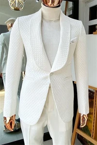 Hombres Blanco Cachemira Chal Solapa Blazer Lujo Fiesta Esmoquin Novio Baile de graduación Boda Traje - Imagen 1 de 8