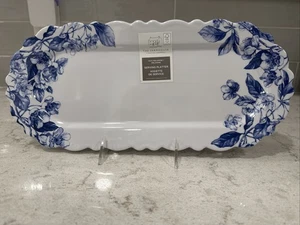 BLUE & WHITE FLORAL 15” Melamine Serving Tray Platter FARMHOUSE Rachel Ashwell - Picture 1 of 5