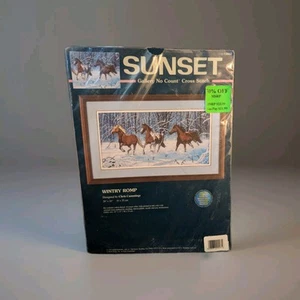 NOS Sealed Vintage 1999 Sunset Wintry Romp Horses Cross Stitch Kit 13944 - Picture 1 of 3