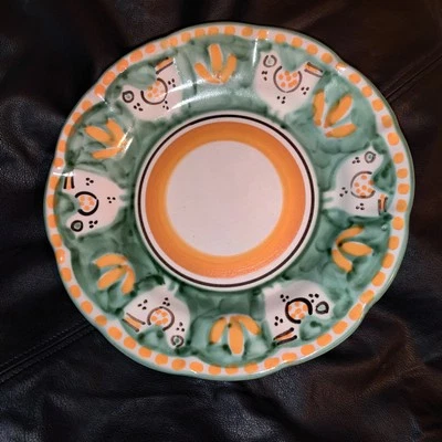 Vietri Campagna Solimene (12) Avail Chicken Bird Salad Plate GREEN ORANGE Yellow