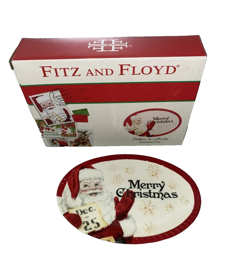 Fitz and Floyd Ceramic 'Letters to Santa' Sentiment Tray Hand-Painted Boxed EUC! - Image 1 of 4