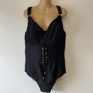 Swimsuits for all Bathing Suit One Piece Womens Plus Size 20 Black Lace Up NWT - Picture 1 of 13