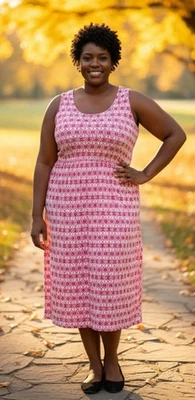 ¡NUEVO CON ETIQUETAS! Vestido midi sin mangas de rayón estampado geométrico rojo/blanco FADED GLORY, XXL 20 Foto 1 de 4