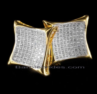 Aretes cuadrados Iced Out micro pavé enchapados en oro de 18 quilates circonita cúbica para hombres y mujeres de 13 mm Foto 1 de 4