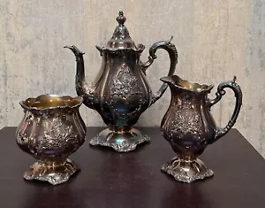 Cristopher Wren Silver Plate Tea Coffee Service by Wallace 3 Pcs Set - Picture 1 of 12
