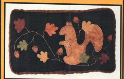 Folkart Squirrel Pattern Wool Topper Penny Rug Autumn Leaves Acorns - Image 1 of 2