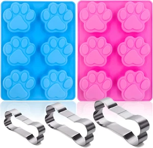 Set of 5, 2 Packs Silicone Molds Puppy Dog Pawand 3 Packs Stainless Steel Bone C - Picture 1 of 12