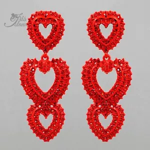 Mujeres Corazones Rojos Cristal Estrás Aro Gota Pendientes Colgantes Fiesta Baile de graduación 02783 - Imagen 1 de 4